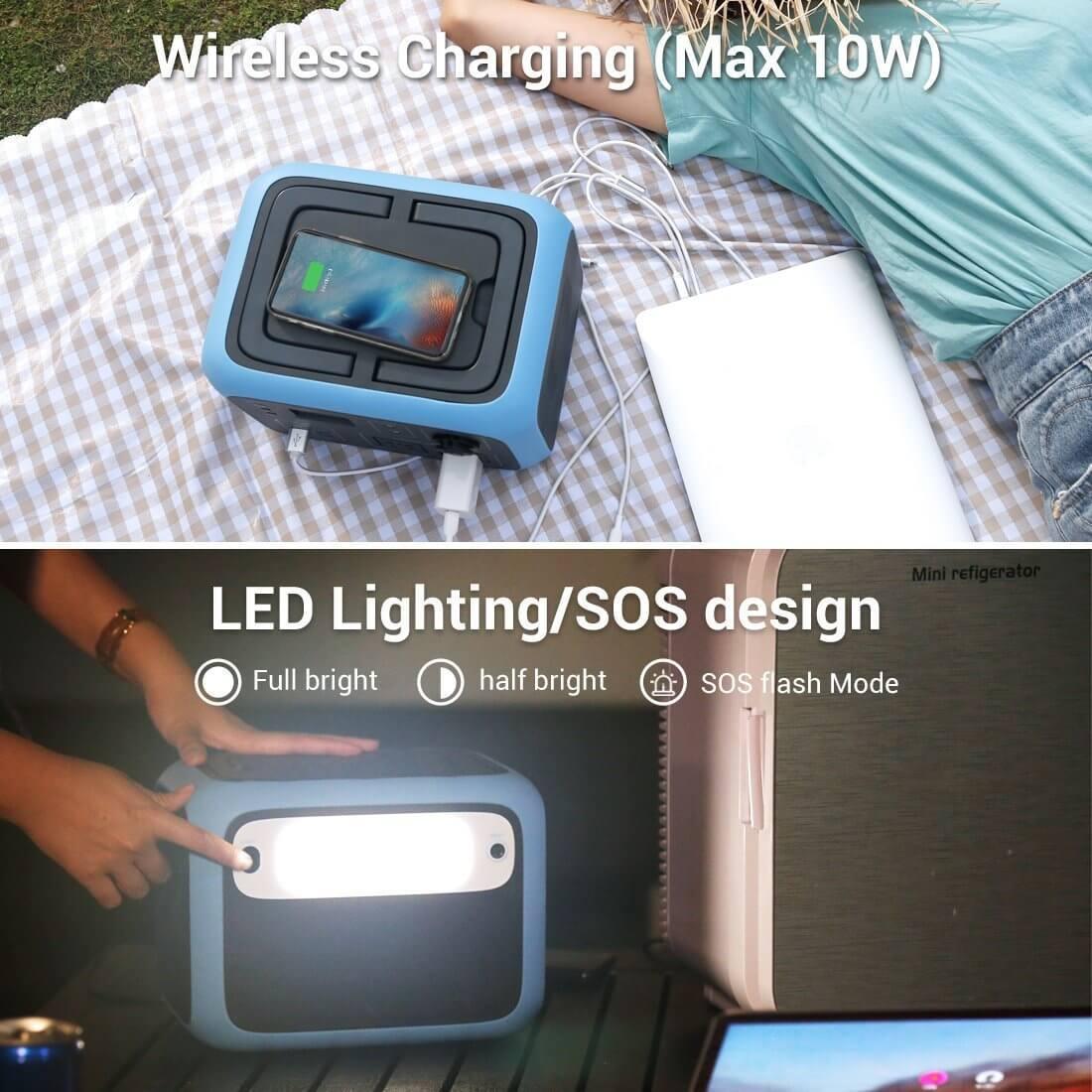 maxoak Bluetti ac50s power station wireless charging(max 10w) LED lighting/SOS design