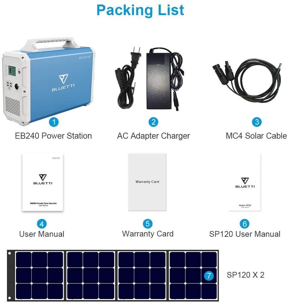 maxoak bluetti eb240 power station bundle packing list