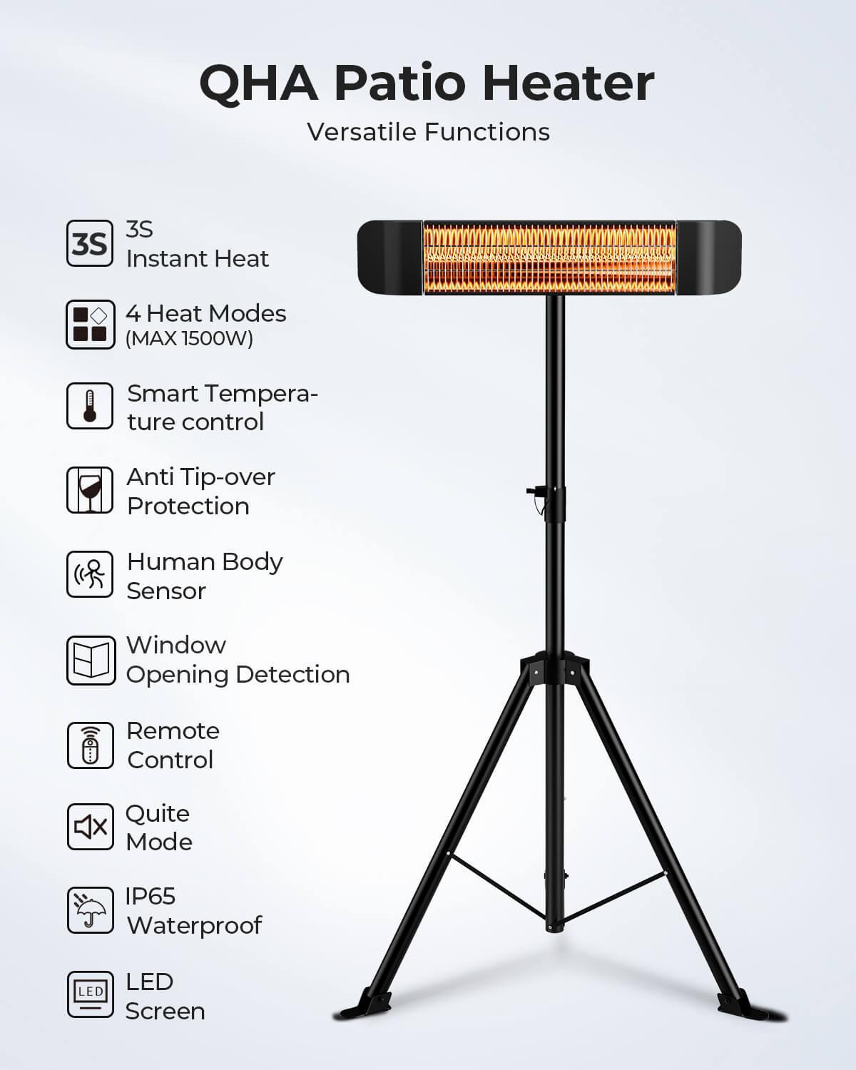 MAXOAK Infrared Patio Heater 1500W for Outdoor Indoor-QHA - Maxoak